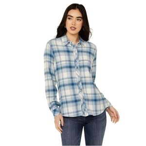 Idyllwind Viola Button Up Shirt Womens Large Blue Plaid Pearl Snap Western